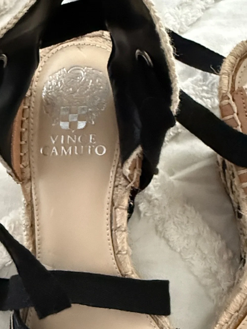 Vince Camuto Black Canvas Espadrille Ankle-Tie Sandals